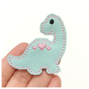 Dinosaur Felties | Dino felties | girl dinosaur felties | mint glitter felties | Felt applique | Embroidered Felt | UNCUT | (set of 4)