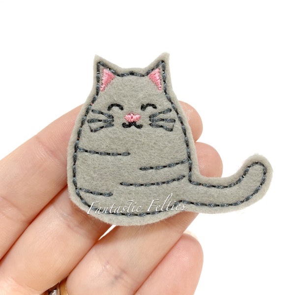 Kitty Feltie | Cat felties | kitten felties | fat cat felties | animal felties | Felt applique | embroidered Felt | UNCUT | (set of 4)