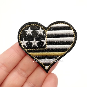 Dispatcher heart feltie | gold line | emergency dispatcher Feltie | glitter heart felties | Embroidered Felt | UNCUT | (set of 4)