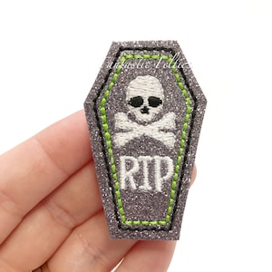 Coffin Felties | EXCLUSIVE | UNCUT | Halloween felties | skull felties | RIP felties | glitter felties | Embroidered Felt | (set of 4)