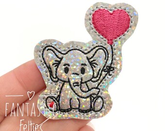 Elephant with balloon Felties | Baby elephant Felties | animal felties | glitter felties | felties | Embroidered Felt | UNCUT | (set of 4)