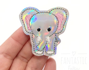 Elephant Felties | Baby elephant Felties | animal felties | holographic felties | felties | Embroidered Felt | UNCUT | (set of 4)