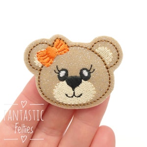 Teddy bear feltie | bear face felties | bear feltie | animal Feltie | Felt applique | Embroidered Felt | UNCUT | (set of 4)