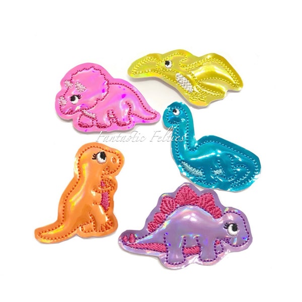 Dinosaur Felties | Dino felties | dinosaur felties | glitter felties | Felt applique | Embroidered Felt | UNCUT | (set of 4)