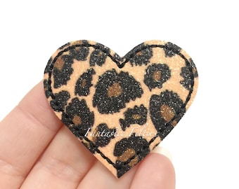 Leopard heart feltie - glitter heart feltie - cheetah heart felties - animal print felties -  - felties - UNCUT | (set of 4)