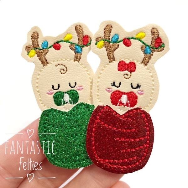Reindeer Baby with lights felties | baby Felties | Burrito baby felties | Christmas baby felties | Santa babies Felties | UNCUT | set of 4