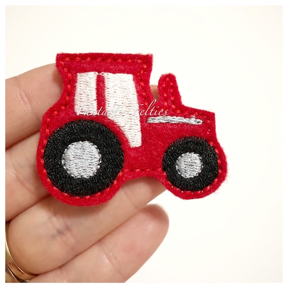 Tractor Feltie | Farm felties | red tractor felties |  | Embroidered Felt | UNCUT | (set of 4)felties for badge reels