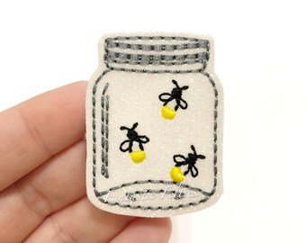 Firefly jar feltie | jar felties | set of 4 | bugs Feltie | glitter felties |  | Embroidered Felt | UNCUT |