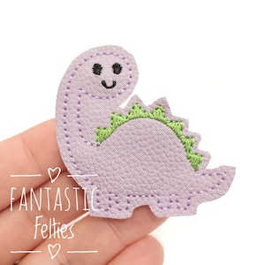 Dinosaur Felties | Dino felties | girl dinosaur felties | glitter felties | Felt applique | Embroidered Felt | UNCUT | (set of 4)