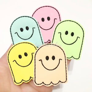 Ghost felties | Halloween ghost felties | glow in the dark felties | halloween felties | Embroidered Felt | UNCUT | (set of 4)