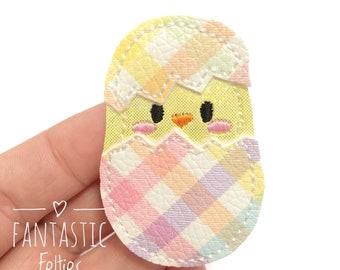 Easter chick felties | (set of 4) | hatching chick felties | baby chick Feltie | Plaid easter chick felties  | Embroidered Felt | UNCUT |