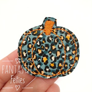 Teal leopard Pumpkin Felties | Halloween felties | leopard pumpkin felties | Felt applique | Embroidered Felt | UNCUT | (set of 4)