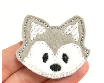Fox felties | wolf felties | animal felties | gray fox Feltie | Felt Applique | embroidered Felt | UNCUT | (set of 4)felties for badge reels