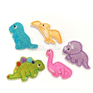 Dinosaur Felties | Dino felties | dinosaur felties | glitter felties | Felt applique | Embroidered Felt | UNCUT | (set of 4)