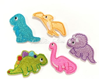 Dinosaur Felties | Dino felties | dinosaur felties | glitter felties |  | Embroidered Felt | UNCUT | (set of 4)
