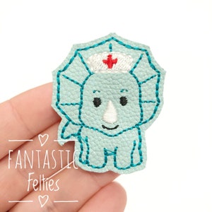 Dinosaur nurse Felties | Dino felties | girl dinosaur felties | medical felties | purple dinosaur | Embroidered Felt | UNCUT | (set of 4)