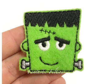 Frankenstein Halloween Feltie | Halloween felties | holiday felties | Felt applique | Embroidered Felt | UNCUT | (set of 4)