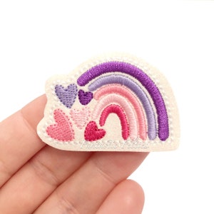 Rainbow Feltie | heart rainbow felties | spring felties | Felt applique | Embroidered Felt | UNCUT | (set of 4)