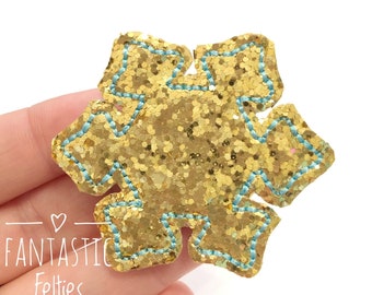 Snowflake feltie | gold chunky snowflake felties | Christmas Feltie | winter felties | glitter felties | Embroidered Felt | UNCUT | set of 4