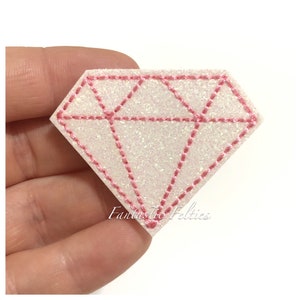 White Glitter Diamond Feltie | Felt applique | Embroidered Felt | UNCUT | (set of 4)