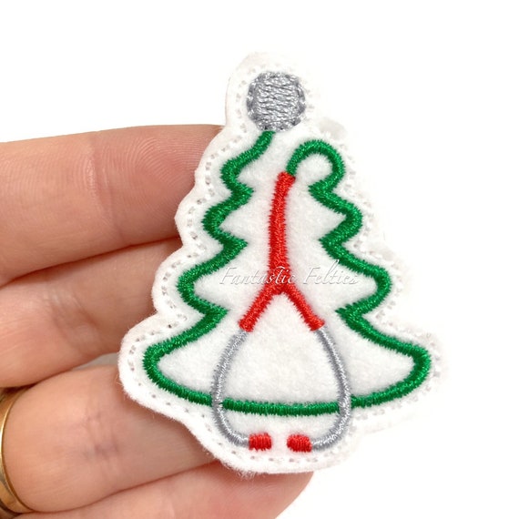 Holiday Feltie Medical Feltie Embroidered Felt Nurse Feltie Embroidered Feltie Stethoscope Feltie Tree Feltie Christmas Tree Feltie