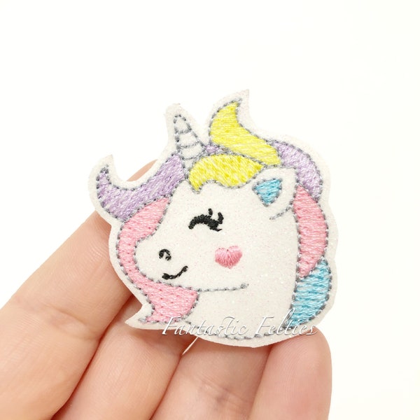 Rainbow unicorn felties | Unicorn felties | glitter unicorn felties | Pastel rainbow unicorn felties | Embroidered Felt | UNCUT | (set of 4)