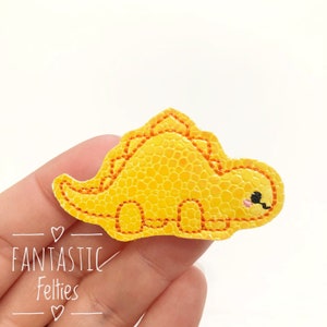 Dinosaur Felties | Dino felties | stegosaurus dinosaur felties | glitter felties | Felt applique | Embroidered Felt | UNCUT | (set of 4)