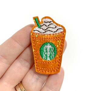 Pumpkin spice frappe Feltie - coffee felties - frappe coffee felties - Felt applique - Embroidered Felt - UNCUT | (set of 4)