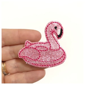 Flamingo float Feltie | pool float felties | flamingo felties | Felt applique | Embroidered Felt | UNCUT | (set of 4)