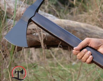 Machado Tomahawk Viking Artesanal Personalizado - Cabeça em Aço Carbono, Cabo em Nogueira - Machado de Arremesso