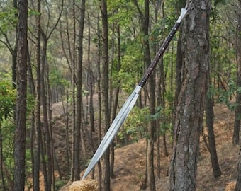 Handmade Carbon Steel Viking Throwing Spear: 36 inches Rosewood Handle, Leather Sheath, LARP Cosplay