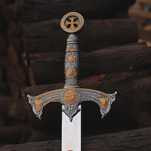 Handmade Templar Knights Sacred Holy Longsword Ornate Full Length Steel Sword Anniversary Gift
