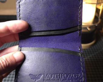 Handmade Purple Leather Card Holder Wallet | Full Grain Veg Tan Leather Minimalist Wallet | Slim Bifold Card Case UK