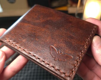 Minimalist Leather Wallet Handmade | Full Grain Vegetable Tanned Bi Fold Wallet | Slim Mens Card Holder Wallet