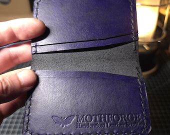 Minimalist Leather Card Holder Wallet Handmade | Purple Veg Tan Full Grain Leather | Slim Pocket Wallet