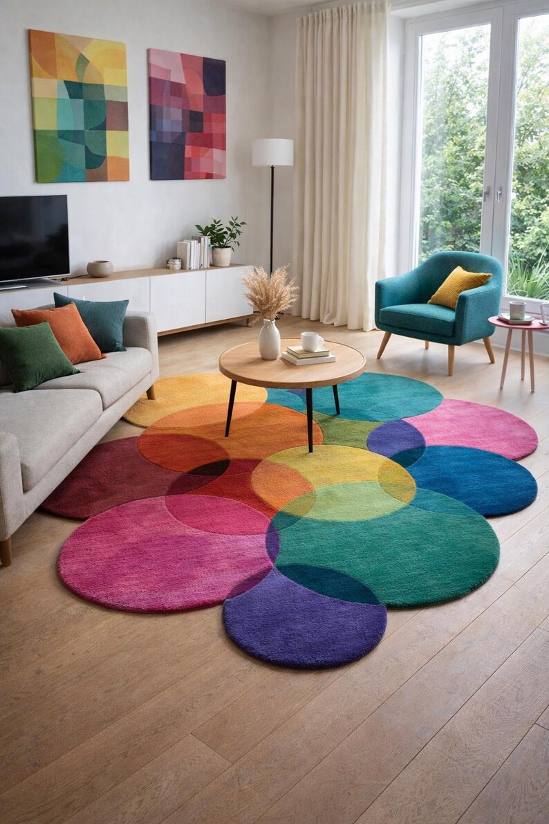 Modern Hand-tufted Overlapping Circle Carpet for Living Room - Etsy