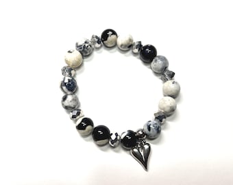 Dendritic Agate Bracelet with Stainless Steel & Crystal Accents