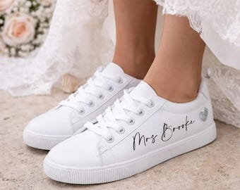 Personalised Bridal Prom White Heart Lace Up Trainers Bride pumps bride trainers wedding day trainers wedding sneakers bride sneakers