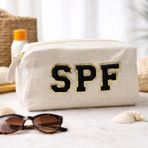 Personalised Patch Canvas Toiletry Makeup Cosmetic Bag Pencil Case Snack Patch Bag SPF suncream bag Travel Bag Stuff Patch bags chenille