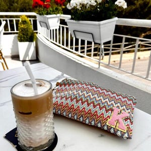 Personalised Chevron Zig Zag Pouch Beach Clutch Patch Toiletry Makeup Cosmetic Bag Holiday Hen Do Vacation Evening Bag Pool pouch honeymoon