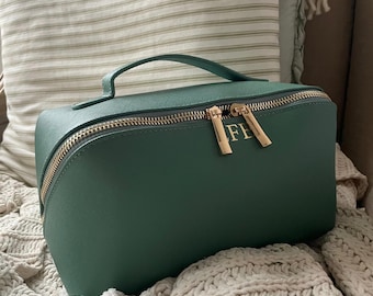 Personalised Saffiano Leather Zip Around Flat Lay Makeup Case Toiletry Makeup Cosmetic Bag SPF bag Travel Bag skincare mum nan daughter aunt