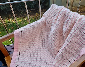 Soft Pink Crochet Baby Blanket, Cozy Lightweight Nursery Blanket Gift
