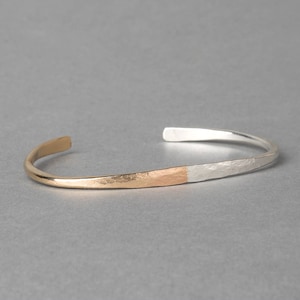 Two tone bracelet, cuff, sterling silver, 14k gold, stacking bangle, handmade, Austin Slim Cuff  |  Violet Crown Collection by Haley Lebeuf