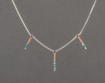 Turquoise Progression Station Necklace, Layering Choker, Mixed Metal, Southwest Necklace, Stacking Chain | Rhythm Collection by Haley Lebeuf