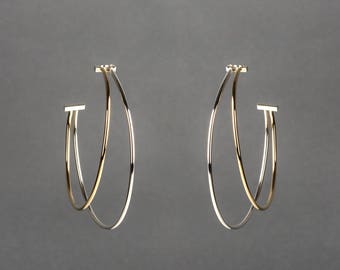 Unieke, gemengde metalen hoepels, gemaakt in de VS, 14k goud en zilver, modern, Two-Tone Expansion Hoops |  Violet Crown Collection door Haley Lebeuf