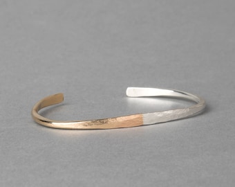 Two tone bracelet, cuff, sterling silver, 14k gold, stacking bangle, handmade, Austin Slim Cuff  |  Violet Crown Collection by Haley Lebeuf