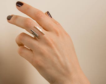 Modern, mixed metal ring, edgy, hammered metal, silver and gold, unique, two-tone Shoal Creek Ring | Violet Crown Collection by Haley Lebeuf