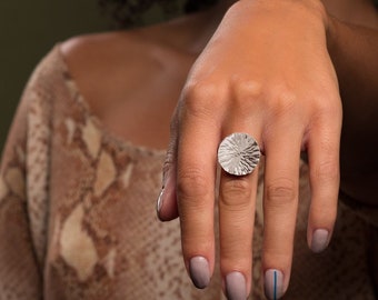 Statement ring, handmade, sterling silver, 14k gold, floral jewelry, bold, Lotus Bloom Fan Ring | Cleopatra Collection From Haley Lebeuf