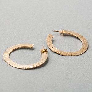 Hand forged, unique hoops, made in USA, sexy jewelry, sterling silver or vermeil, hammered metal, timeless, Flux Hoop Sequence Collection image 1