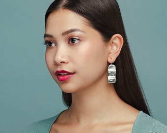 Hammered, mixed metal, pull through statement threader earrings| Wave Arch Two-Tone Earring from the Springs Collection by Haley Lebeuf